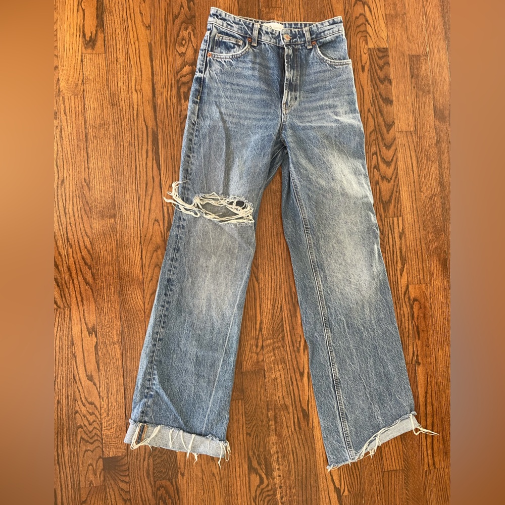 Zara High Rise Distressed Denim Jeans